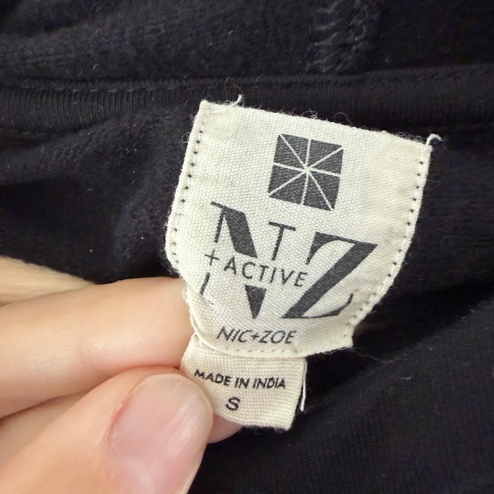 Nic+Zoe Active Black‎ Brushed Terry Hooded Long Sleeve Sweatshirt Dress Small